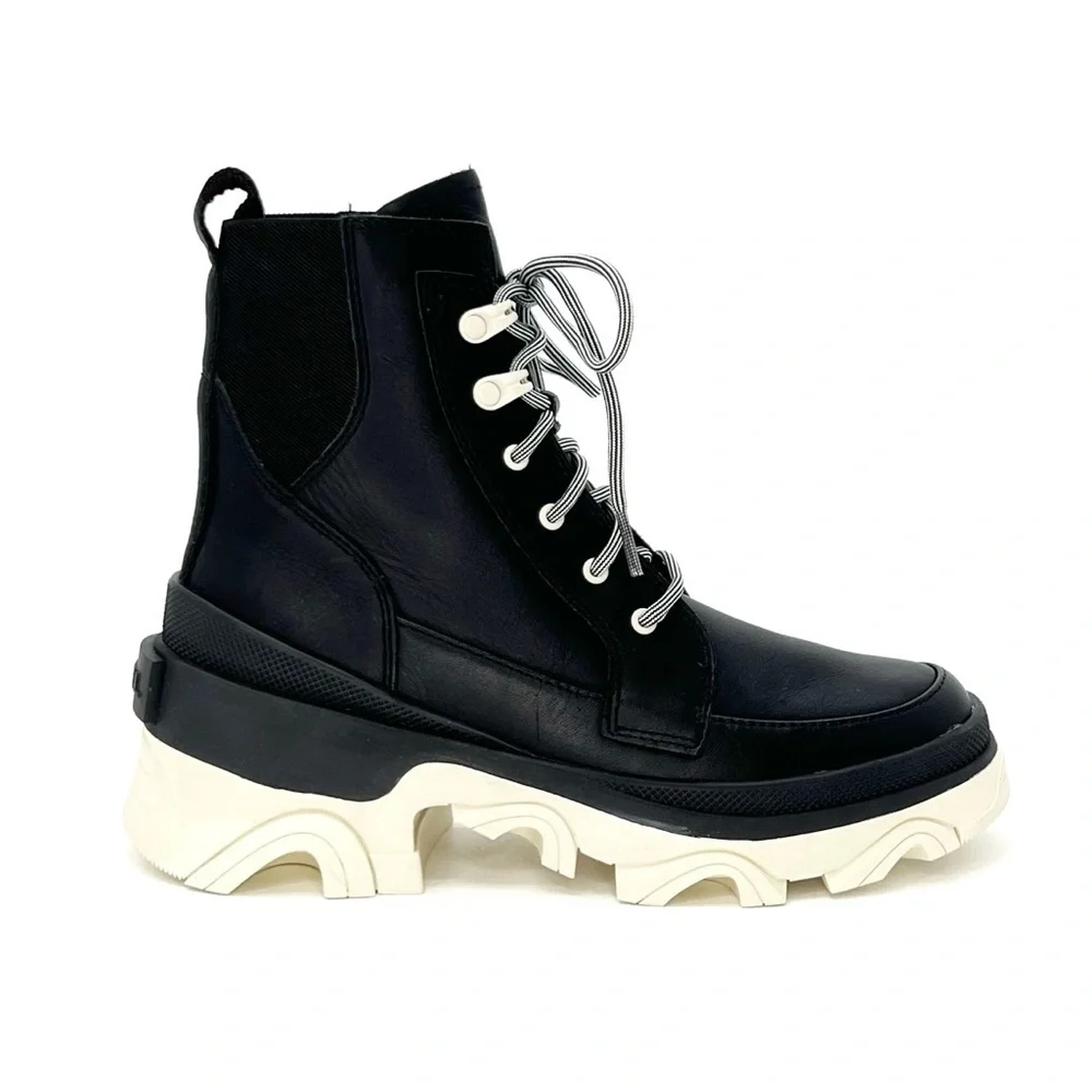 Sorel Brex Ankle Boots Womens Size 6.5 Leather Waterproof Black White New NWT
